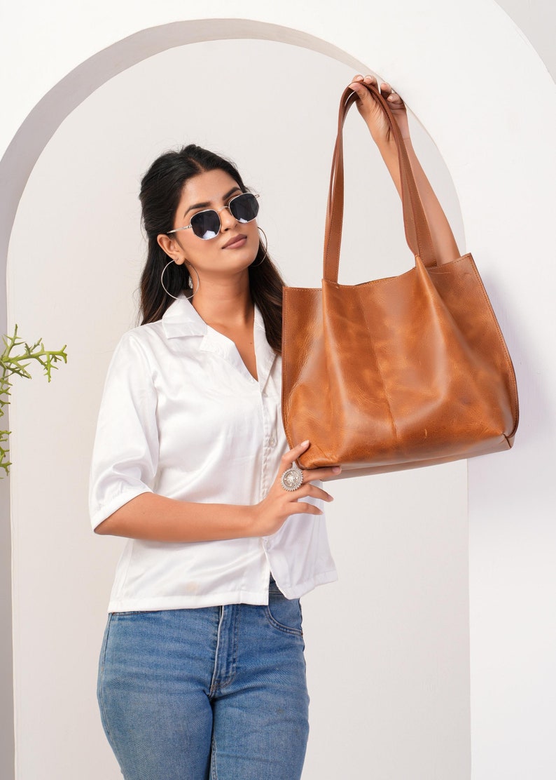 Cognac Leather Tote Bag