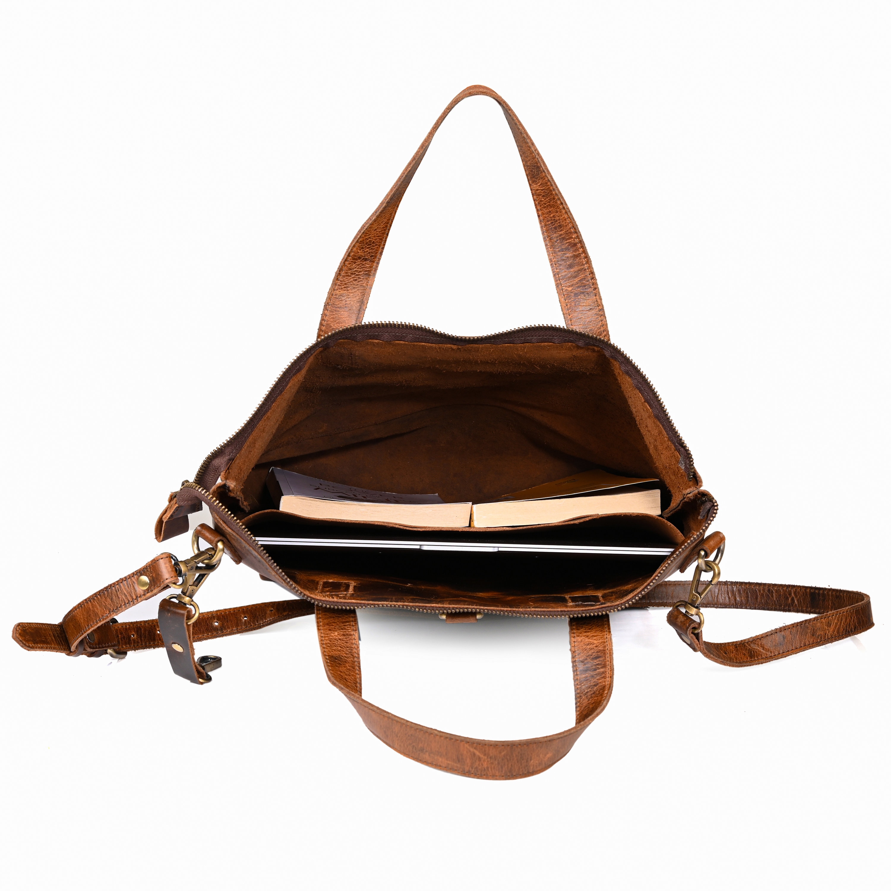 Faux Leather Convertible Laptop Backpack Tote Bag 16 inch Large Convertible Leather Backpack Tote: Dark Brown Laptop  main image 4
