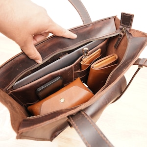 Leder Laptoptasche Leder Tragetasche Leder Arbeitstasche für Frauen große Einkaufstasche Leder Satchel personalisierte Aktentasche aus Leder mit Reißverschluss