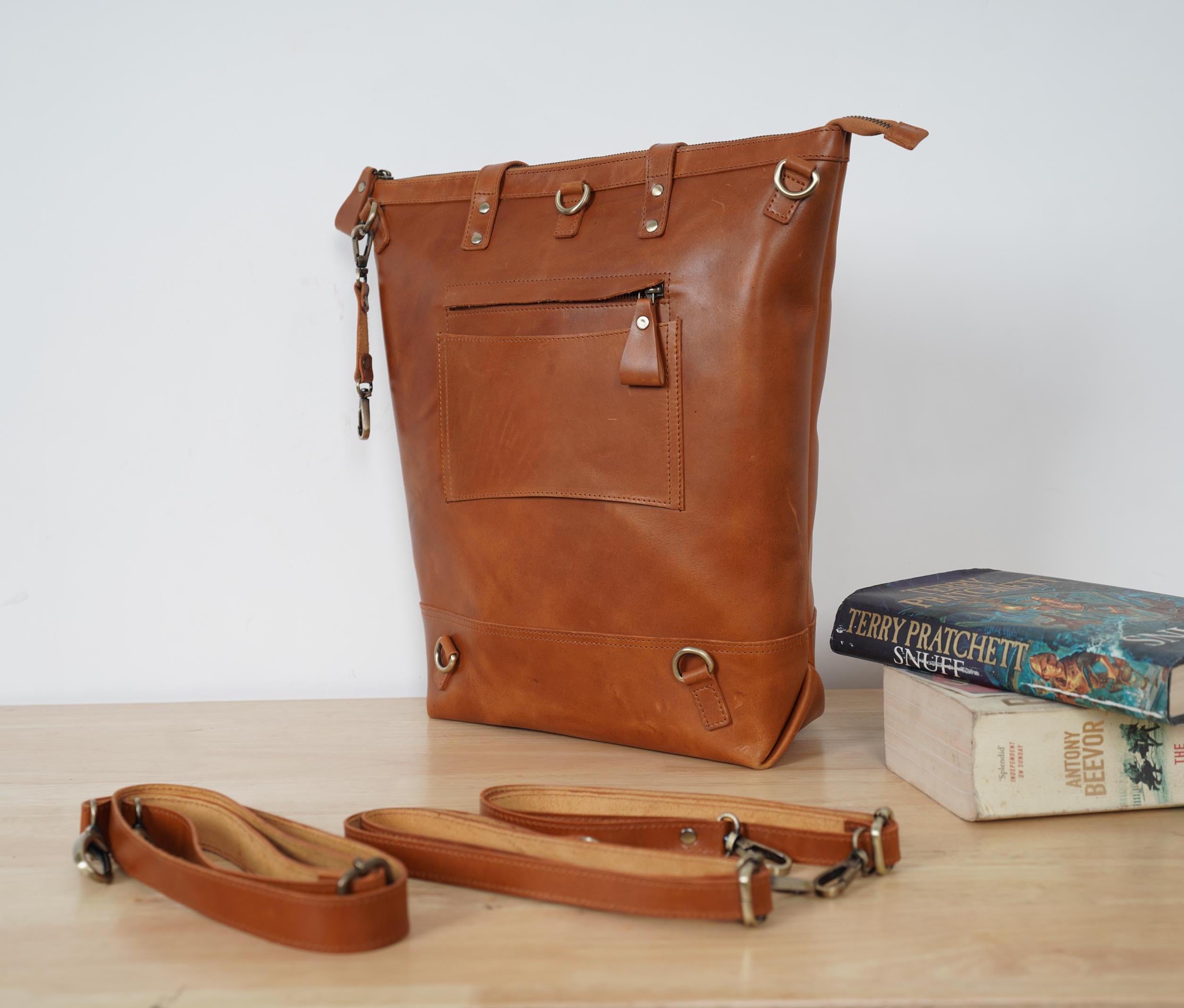 Convertible Leather Backpack Tote: 16 display picture 2