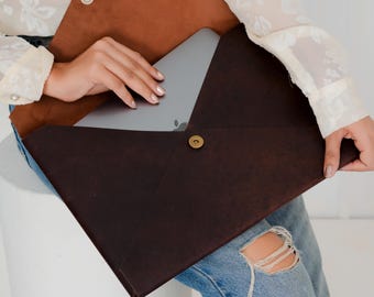 Leather Laptop Sleeve Personalized Leather Laptop Bag MacBook Air and Pro Case For M1 M2 M3 M4 13" 16" Laptop Case Corporate Christmas Gift