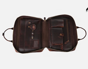 Borsa da lavoro in pelle personalizzata da 16”, borsa per laptop in pelle pieno fiore, cartella in pelle per portfolio, notebook, borsa a tracolla in pelle per uomo e donna, regalo