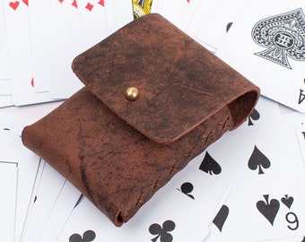 Estuche de cuero personalizado para naipes, estuche de cuero para naipes, estuche para cartas de póker, regalo de San Valentín por menos de 20 USD para jugadores de póker.