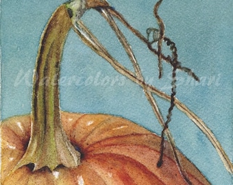 Pumpkin Watercolor Print by Shari Kuhn-- Pumpkin Home Decor, Pumpkin Wall Art, Harvest Print, Orange Pumpkin Art, Pumpkin Gift Ideas