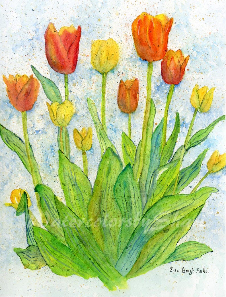 Orange and Yellow Tulips Watercolor Art Print by Shari Kuhn--wall Art ...