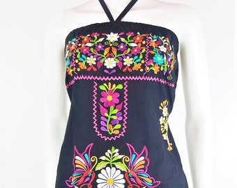 Embroidered Mexican Dress, Floral Embroidered Fit-Flare Dress Handmade