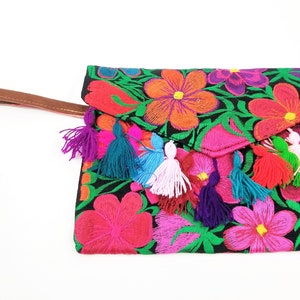Handmade Pompom, Floral Embroidered Handbag Colorful
