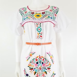 Embroidered Mexican Dress, Floral Embroidered Fit-Flare Dress Handmade image 1