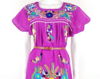Embroidered Mexican Dress, Floral Embroidered Fit-Flare Dress Handmade
