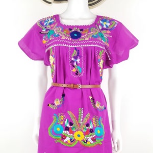 Embroidered Mexican Dress, Floral Embroidered Fit-Flare Dress Handmade