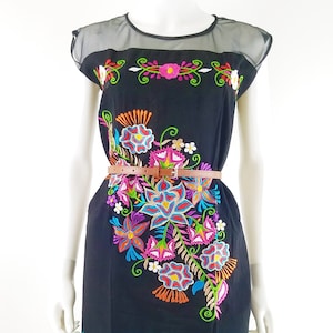 Bestickte mexikanische Kleid, Oaxaca Kleid, Floral bestickt Chiffon Kleid