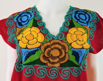 Embroidered Mexican Dress, Floral Embroidered Line Dress