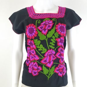 Embroidered Mexican Blouse, Floral Embroidered Blouse Black