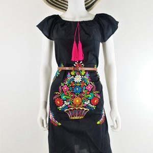 Embroidered Mexican Dress, Open-Shoulder Floral Embroidered Dress