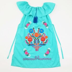 Embroidered Mexican Dress, Open-Shoulder Floral Embroidered Dress image 6