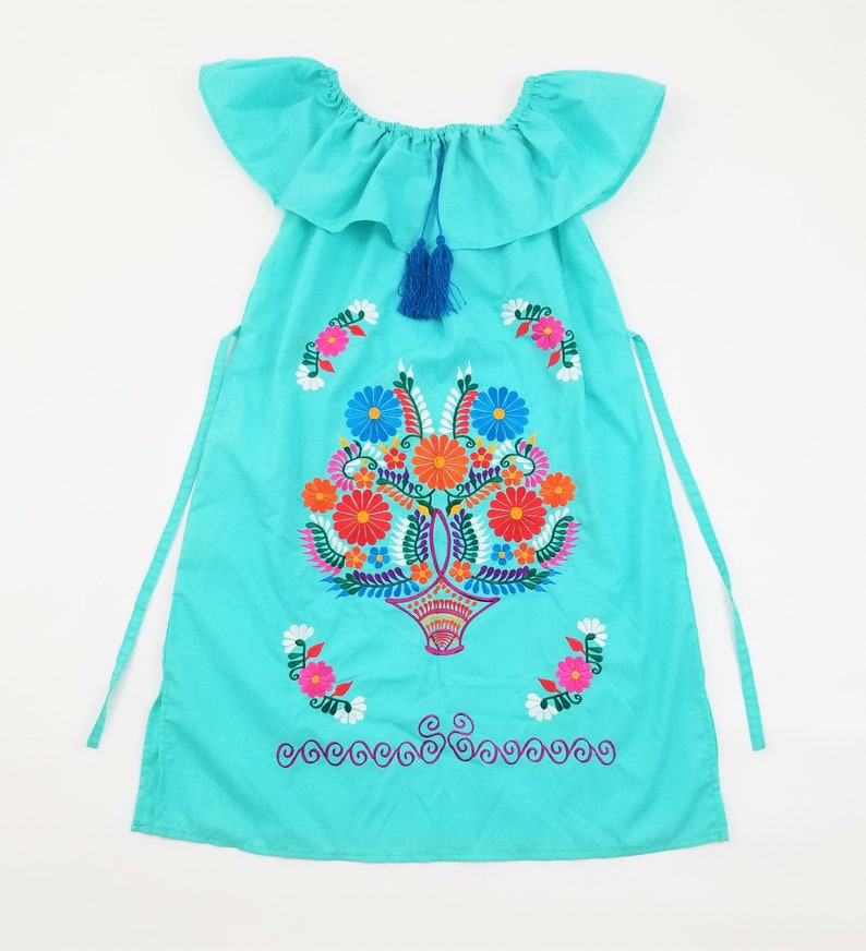 Embroidered Mexican Dress, Open-Shoulder Floral Embroidered Dress image 6
