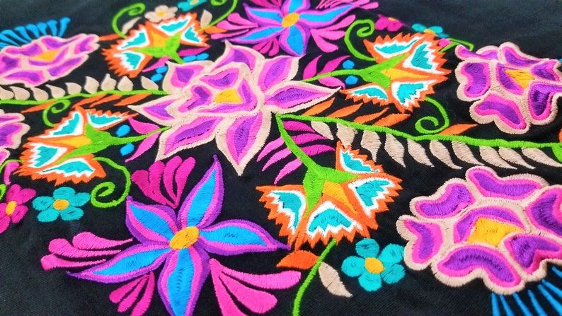 Embroidered Mexican Dress, Oaxaca dress, Floral Embroidered Chiffon Dress image 2