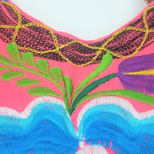 Embroidered Mexican Blouse, Floral Huipil Oaxaca Blouse, Tehuana, Chain-Stitched. image 5