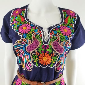 Embroidered Mexican Dress, Floral Embroidered Fit-Flare Dress Handmade