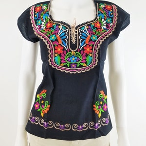 Embroidered Mexican Blouse, Floral Embroidered Blouse Beige