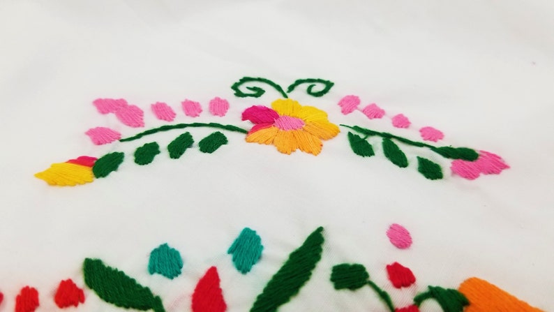 Embroidered Mexican Dress, Floral Embroidered Fit-Flare Dress Handmade image 9