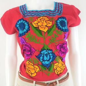 Embroidered Mexican Blouse, Floral Embroidered Blouse Red