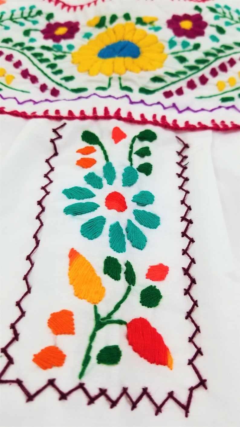 Embroidered Mexican Dress, Floral Embroidered Fit-Flare Dress Handmade image 5
