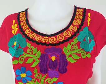 Embroidered Mexican Blouse, Oaxacan Embroidered Blouse