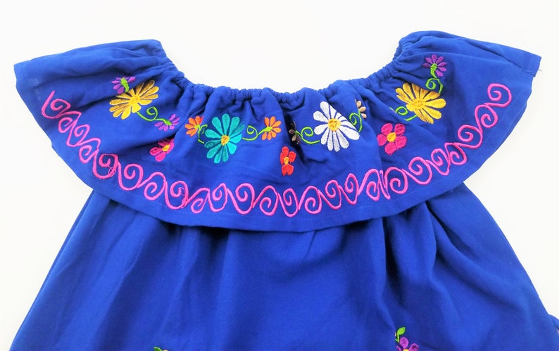 Embroidered Mexican Dress, Open-Shoulder Floral Embroidered Dress image 8