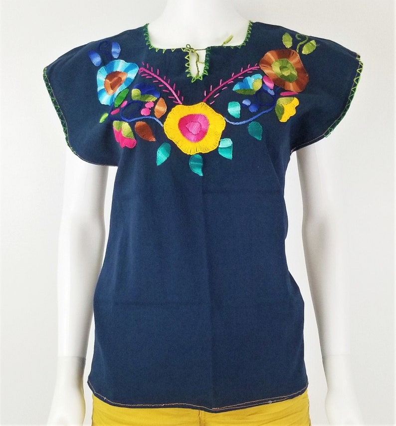 Embroidered Mexican Blouse, Floral Embroidered Blouse image 1