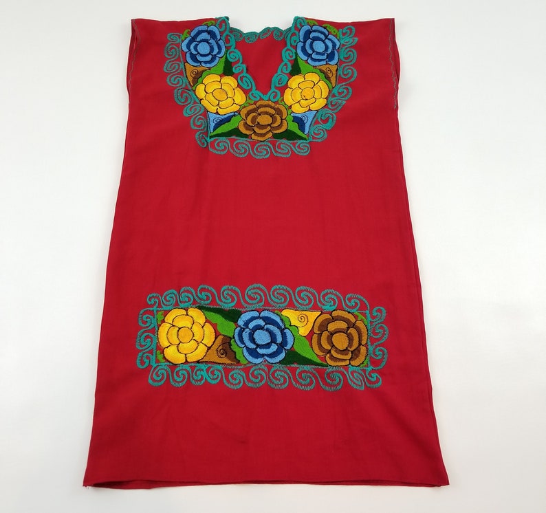 Floral Embroidered Line Dress Embroidered Mexican Dress