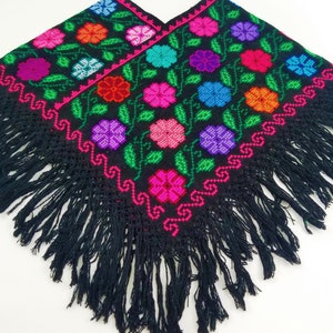 Embroidered Mexican Poncho, Mexican embroidery Poncho made by artisans, Floral Mexican Poncho Model B
