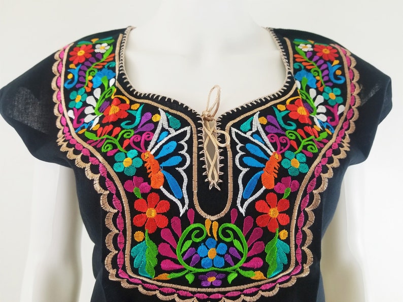 Embroidered Mexican Blouse, Floral Embroidered Blouse image 9