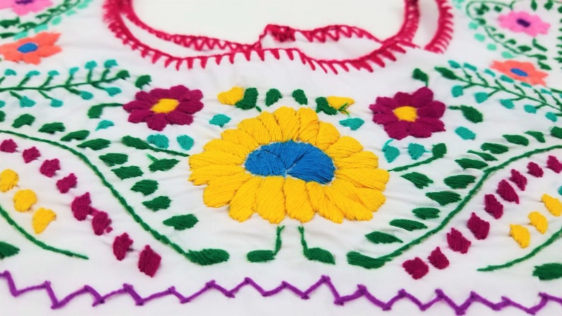 Embroidered Mexican Dress, Floral Embroidered Fit-Flare Dress Handmade image 8