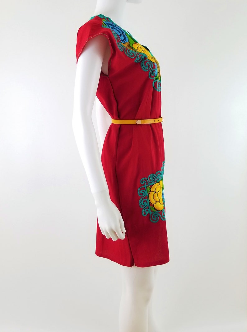 Floral Embroidered Line Dress Embroidered Mexican Dress