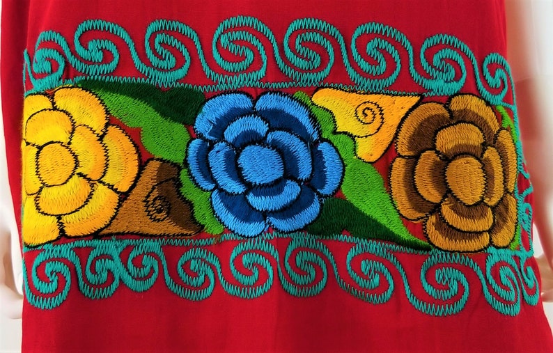 Floral Embroidered Line Dress Embroidered Mexican Dress
