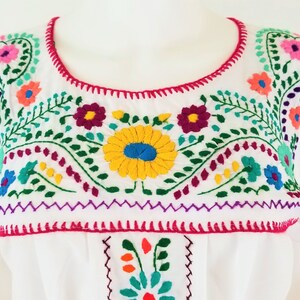 Embroidered Mexican Dress, Floral Embroidered Fit-Flare Dress Handmade image 2