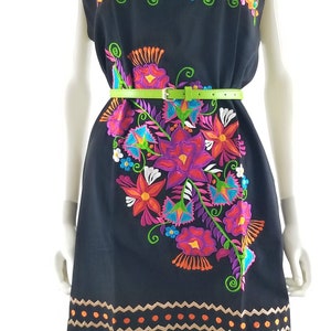 Embroidered Mexican Dress, Oaxaca dress, Floral Embroidered Chiffon Dress Green