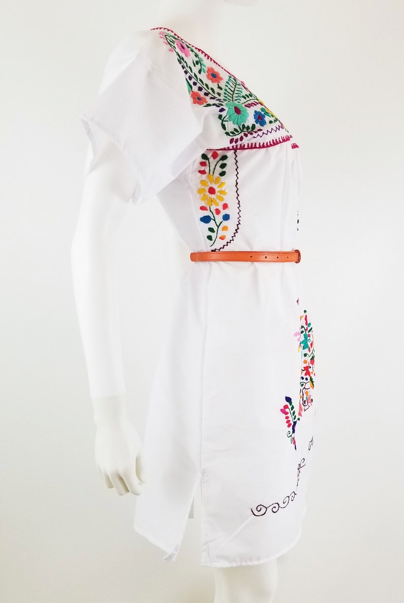 Embroidered Mexican Dress, Floral Embroidered Fit-Flare Dress Handmade image 6