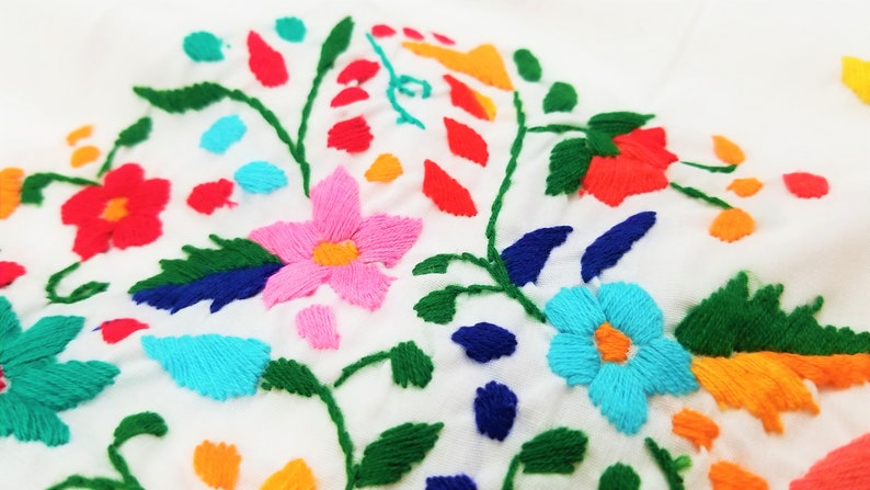 Embroidered Mexican Dress, Floral Embroidered Fit-Flare Dress Handmade image 3