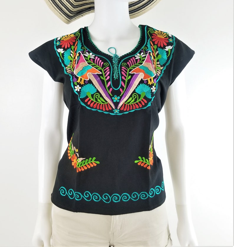 Embroidered Mexican Blouse, Floral Embroidered Blouse Green