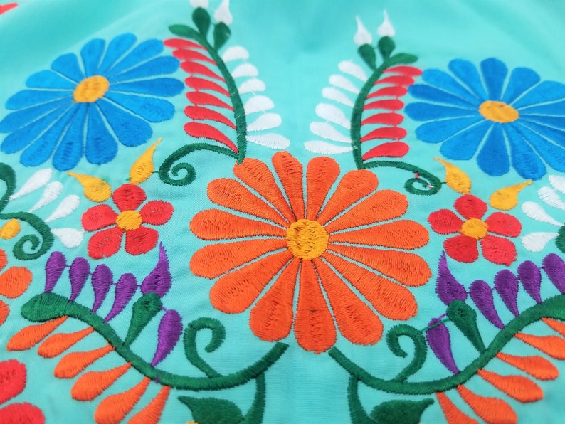 Embroidered Mexican Dress, Open-Shoulder Floral Embroidered Dress image 3