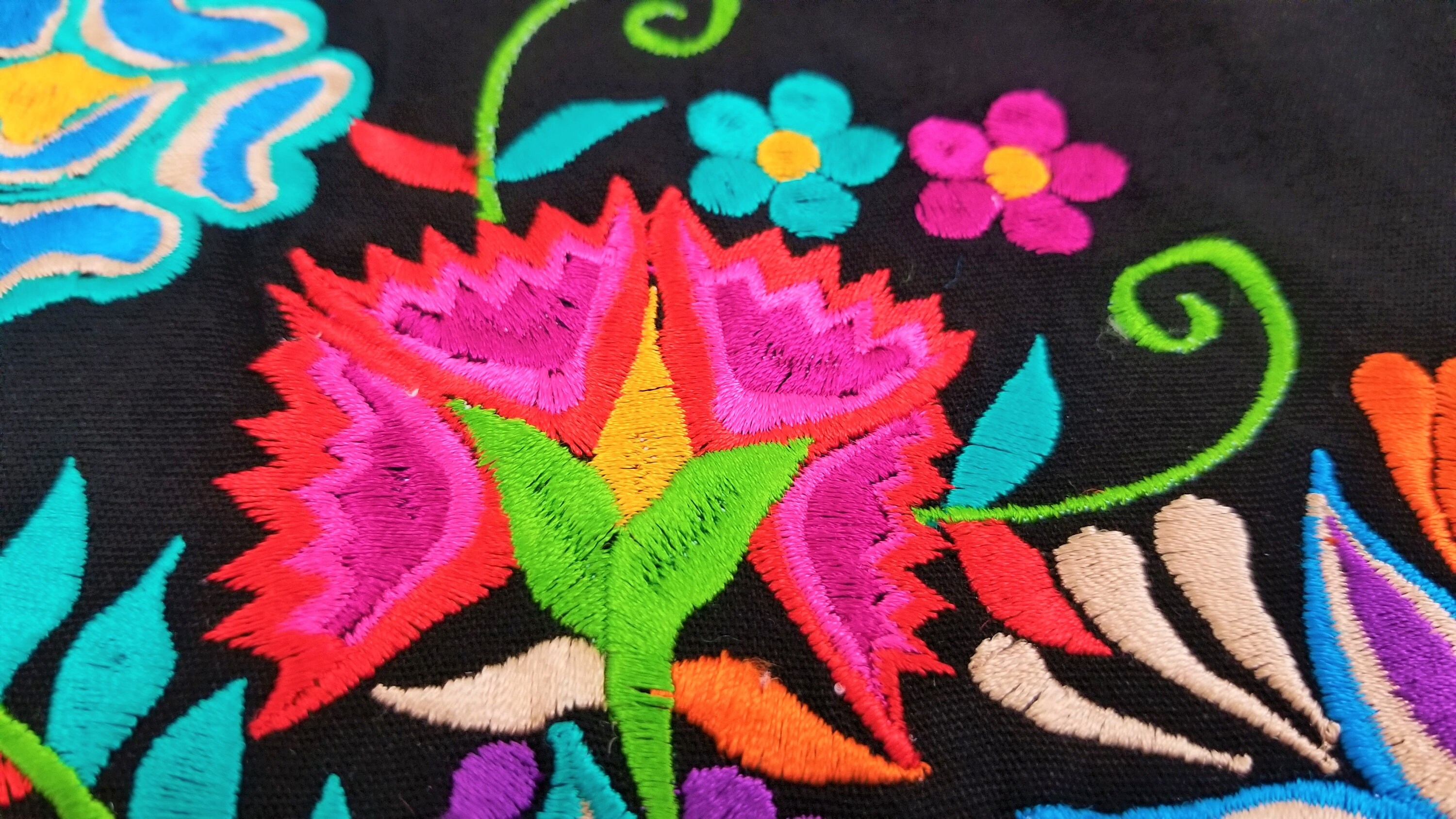 Embroidered Mexican Dress, Oaxaca Dress, Floral Embroidered Chiffon