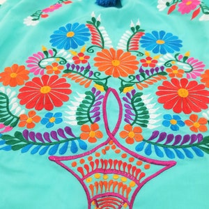 Embroidered Mexican Dress, Open-Shoulder Floral Embroidered Dress Orange