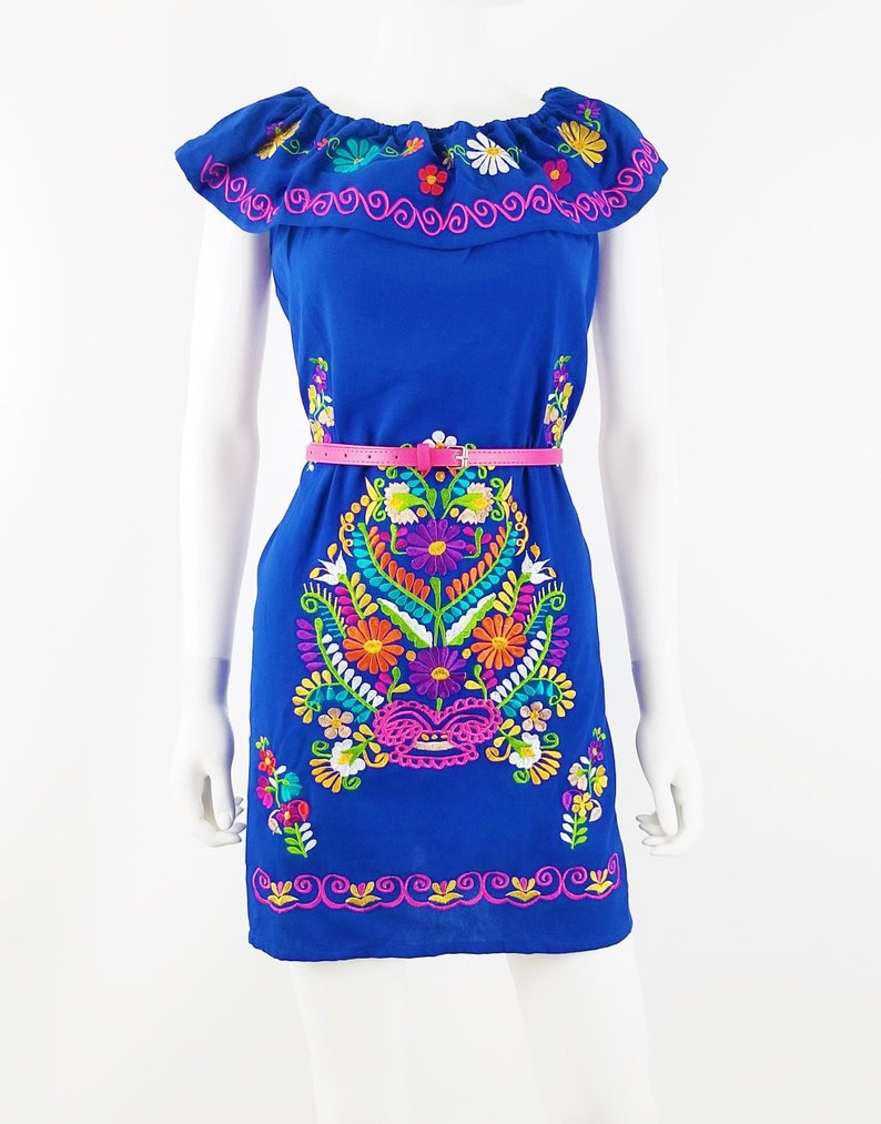Embroidered Mexican Dress, Open-Shoulder Floral Embroidered Dress image 1