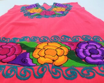 Embroidered Mexican Dress, Floral Embroidered Line Dress