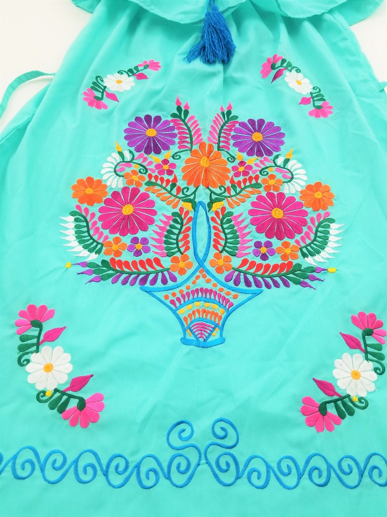 Embroidered Mexican Dress, Open-Shoulder Floral Embroidered Dress Pink