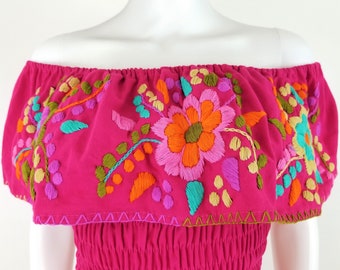 Embroidered Mexican Dress, Floral Embroidered Fit-Flare Dress Handmade