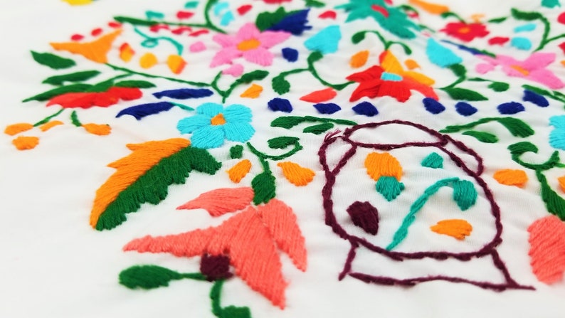 Embroidered Mexican Dress, Floral Embroidered Fit-Flare Dress Handmade image 4