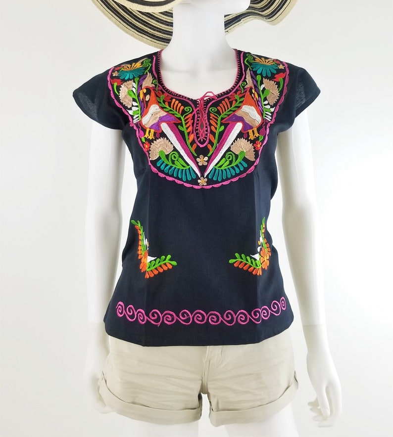 Embroidered Mexican Blouse, Floral Embroidered Blouse Pink